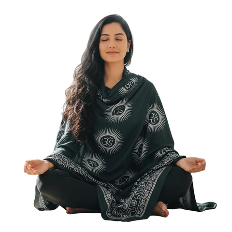 Navy Blue Om Sun Mandala Print Rayon Sarong