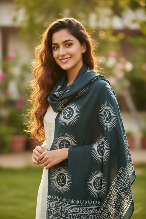 Navy Blue Om Sun Mandala Print Rayon Sarong