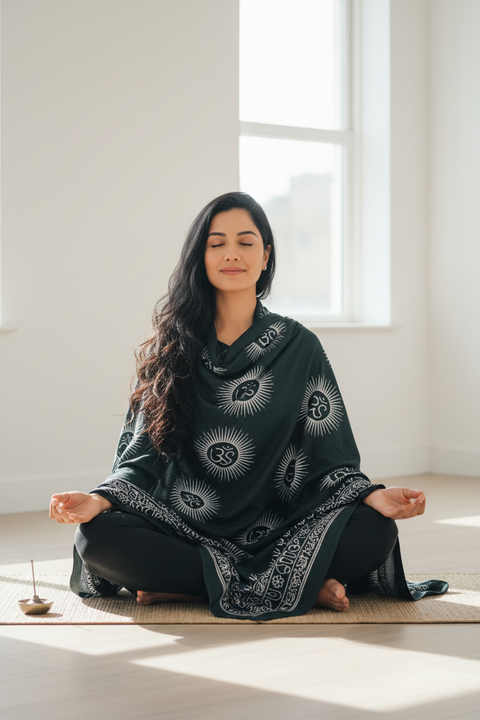 Navy Blue Om Sun Mandala Print Rayon Sarong