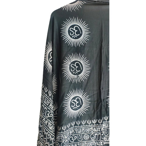 Navy Blue Om Sun Mandala print rayon sarong - draped worn view