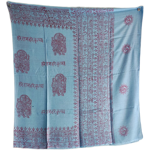Sky Blue Ganesh print rayon sarong - full flat view