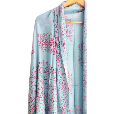 Sky Blue Ganesh print rayon sarong - border and print close-up