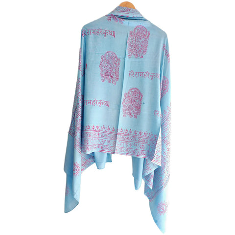 Sky Blue Ganesh print rayon sarong - full flat view