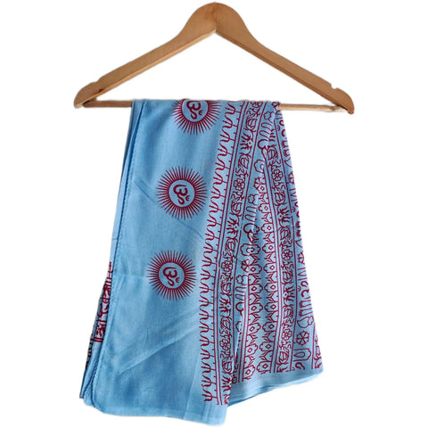 Sky Blue Ganesh print rayon sarong - draped worn view
