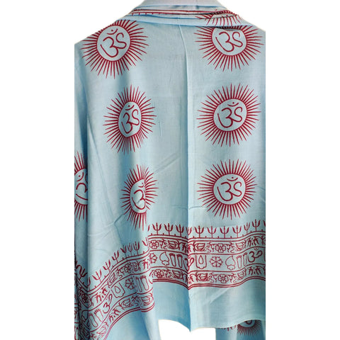 Powder Blue Om Sun Mandala print rayon sarong - draped worn view
