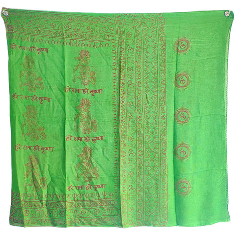 Kelly Green Krishna print rayon sarong - full flat view