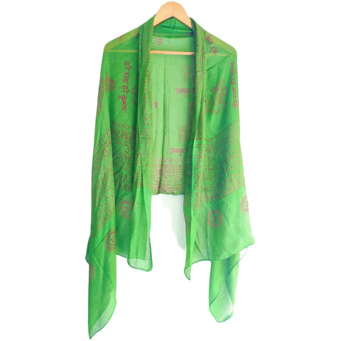 Kelly Green Krishna print rayon sarong - draped worn view