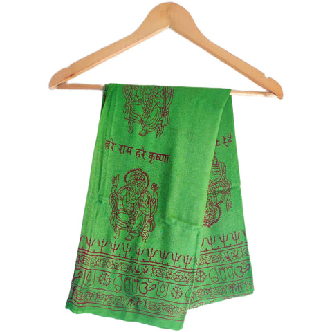 Emerald Green Ganesh print rayon sarong - full flat view
