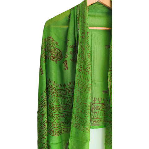 Emerald Green Ganesh print rayon sarong - full flat view
