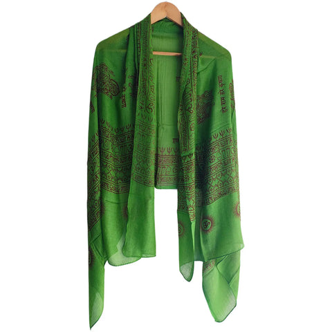 Emerald Green Ganesh print rayon sarong - draped worn view