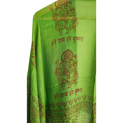 Emerald Green Ganesh print rayon sarong - full flat view