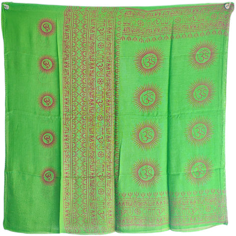 Bright Green Om Sun Mandala print rayon sarong - draped worn view