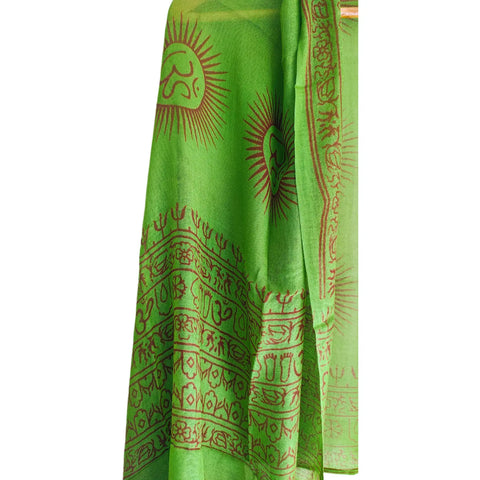 Bright Green Om Sun Mandala print rayon sarong - draped worn view