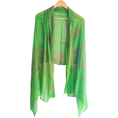 Sea Green Shiva print rayon sarong - border and print close-up