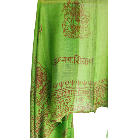 Sea Green Shiva print rayon sarong - border and print close-up