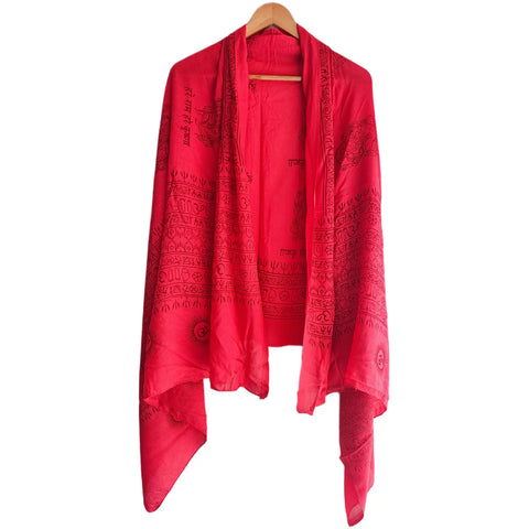 Hot Pink Ganesh print rayon sarong - draped worn view