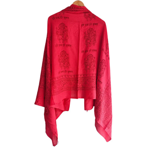 Hot Pink Ganesh print rayon sarong - full flat view