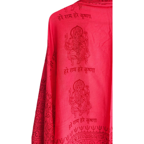 Hot Pink Ganesh print rayon sarong - draped worn view