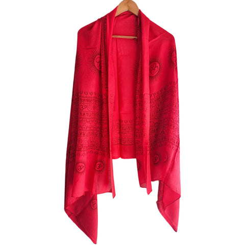 Crimson Red Om Sun Mandala print rayon sarong - border and print close-up