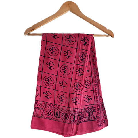 Magenta Om Symbol Grid print rayon sarong - full flat view