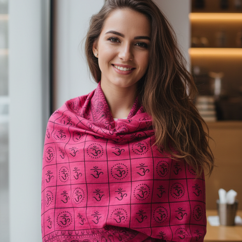 Magenta Om Symbol Grid Print Rayon Sarong
