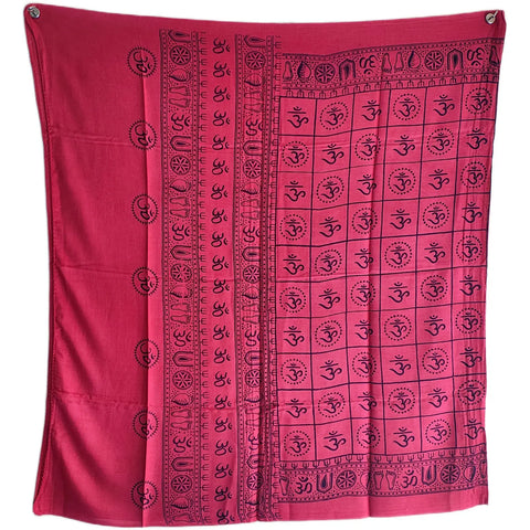 Magenta Om Symbol Grid print rayon sarong - draped worn view