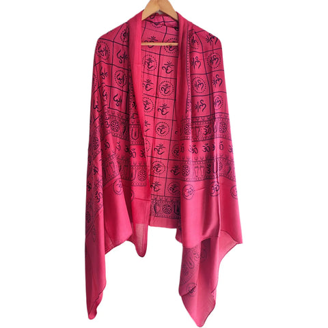 Magenta Om Symbol Grid print rayon sarong - border and print close-up