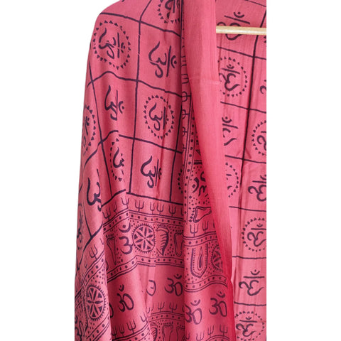 Magenta Om Symbol Grid print rayon sarong - full flat view