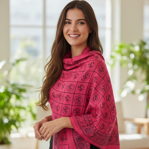 Magenta Om Symbol Grid Print Rayon Sarong