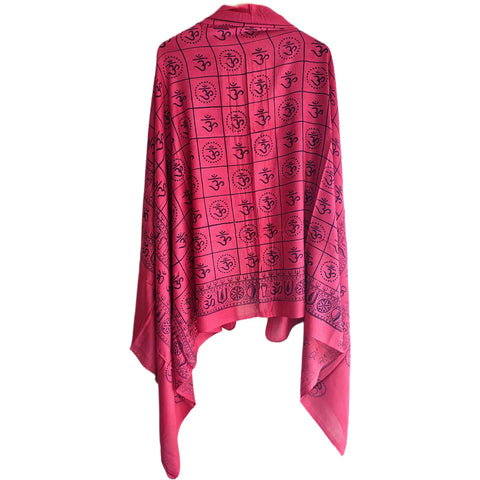 Magenta Om Symbol Grid print rayon sarong - draped worn view