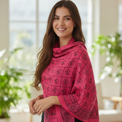 Magenta Om Symbol Grid Print Rayon Sarong