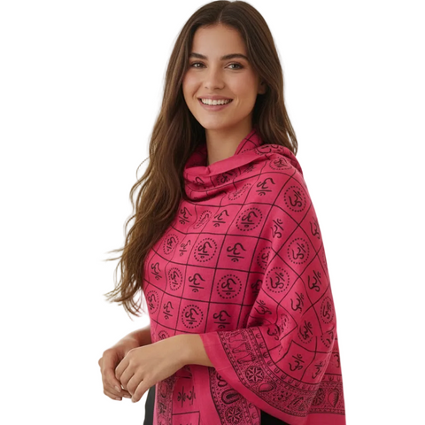 Magenta Om Symbol Grid Print Rayon Sarong