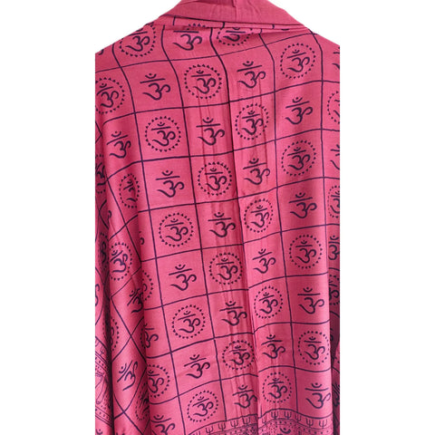 Magenta Om Symbol Grid print rayon sarong - border and print close-up