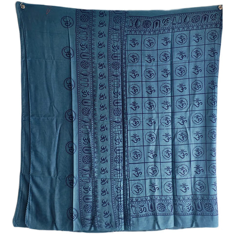 Steel Teal Om Symbol Grid print rayon sarong - draped worn view