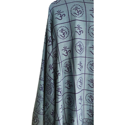 Steel Teal Om Symbol Grid print rayon sarong - border and print close-up