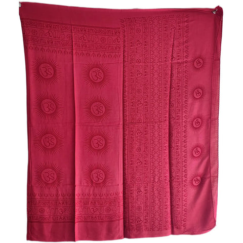 Raspberry Pink Om Sun Mandala print rayon sarong - full flat view