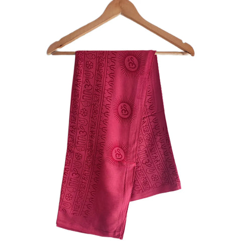 Raspberry Pink Om Sun Mandala print rayon sarong - draped worn view
