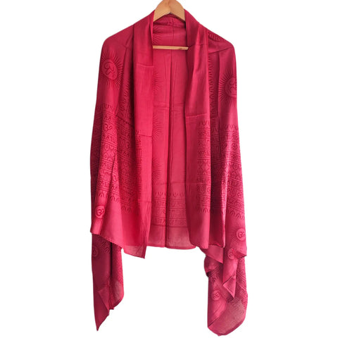 Raspberry Pink Om Sun Mandala print rayon sarong - border and print close-up