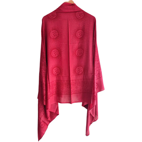 Raspberry Pink Om Sun Mandala print rayon sarong - full flat view