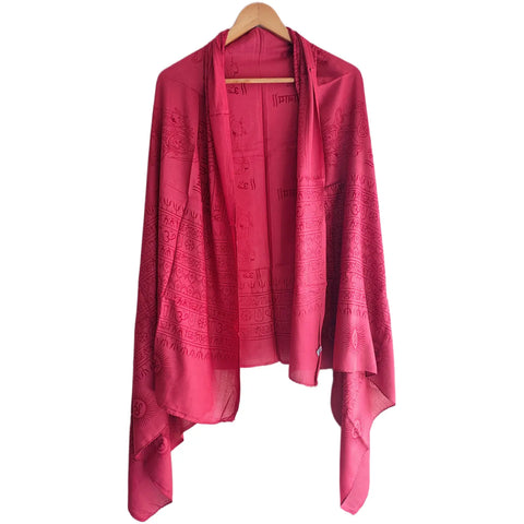 Fuchsia Pink Om Sun Mandala print rayon sarong - border and print close-up
