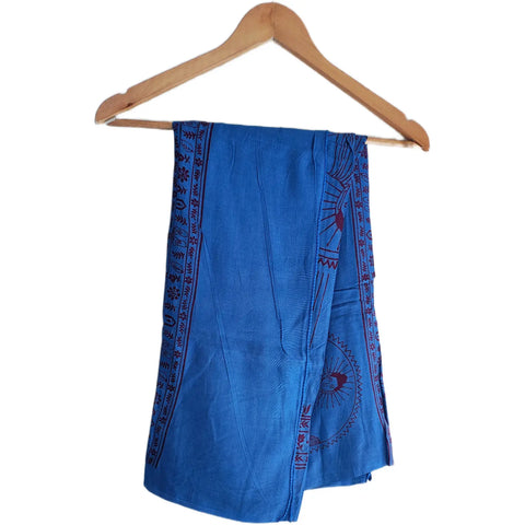 Cornflower Blue Om Sun Mandala print rayon sarong - full flat view