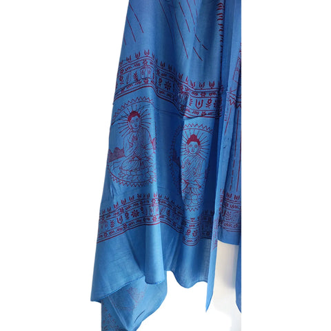 Cornflower Blue Om Sun Mandala print rayon sarong - draped worn view