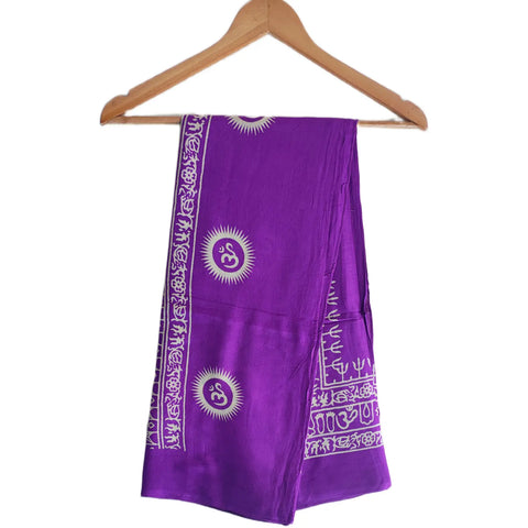 Purple Om Sun Mandala print rayon sarong - full flat view