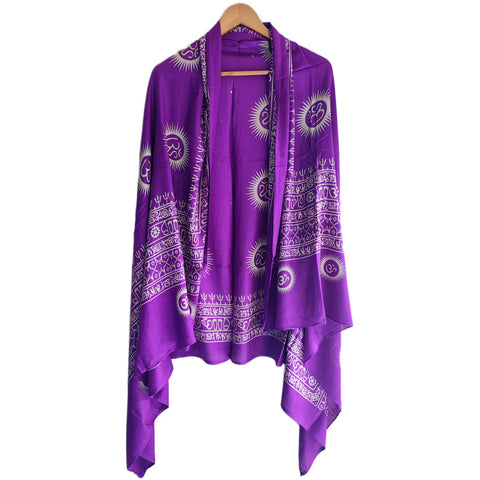 Purple Om Sun Mandala print rayon sarong - border and print close-up