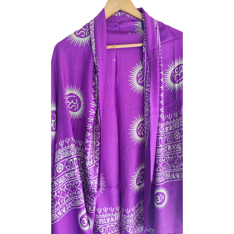 Purple Om Sun Mandala print rayon sarong - full flat view