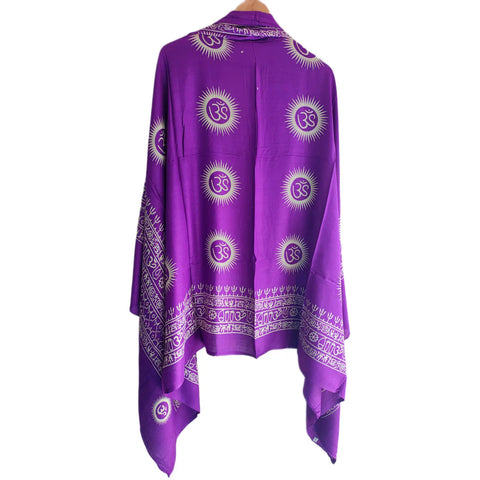 Purple Om Sun Mandala print rayon sarong - draped worn view