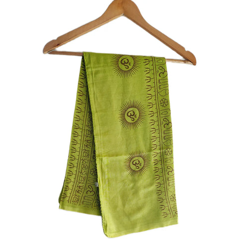 Olive Green Om Sun Mandala print rayon sarong - full flat view