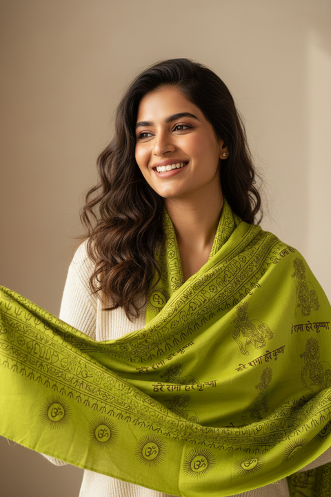 Olive Green Om Sun Mandala Print Rayon Sarong