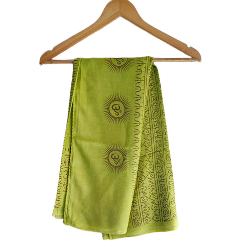 Lime Green Om Sun Mandala print rayon sarong - full flat view