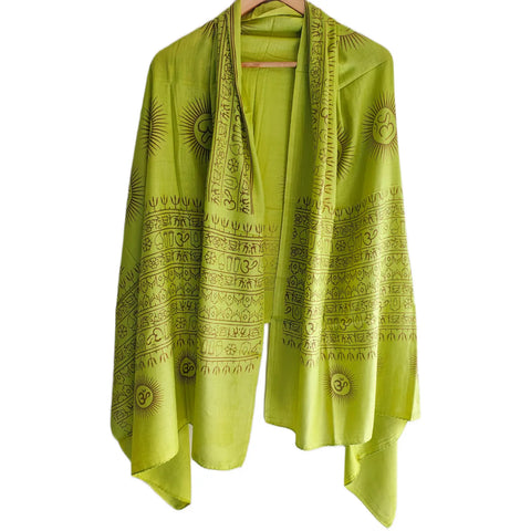 Lime Green Om Sun Mandala print rayon sarong - border and print close-up
